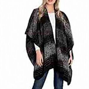 Woolrich Cozy‎ Shawl Blanket Poncho Sweater Doris Striped Boucle One Size